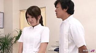 Some sex performed by doctors in Japan Hospital, as shown in uncensored JAV pornography, is discussed by a Japanese teen nurse to Double Creampie MMF 3.