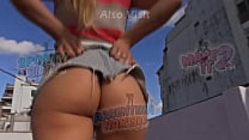 An upskirt for a busty blonde teen. A voyager. Exposing that ass. There are Big Boobs. It's hot.