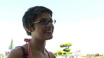 Haileey James, a college student with short hair, is the victim of a pick-up and love by White Monster Cock.