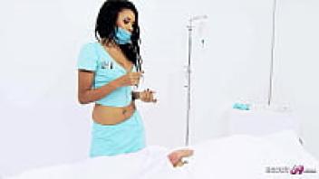 Keisha Kane, a seductive and ebony nurse, persuades a patient to engage in rough interracial love.