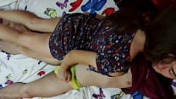 As the stepsister plays with her brother's cock, she manages to make him fall in love with her tight pussy and cum quickly.