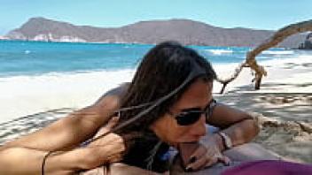 While at the beach, a blowjob