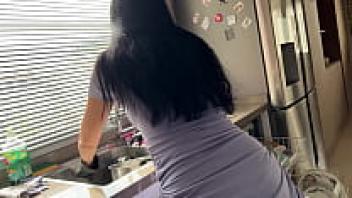 love a stepmother who was wearing a short dress and working in the kitchen.