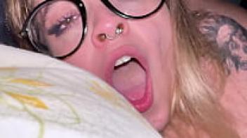 When peering into the eyes, the blonde student has a deep throat and a very slobbery expression.