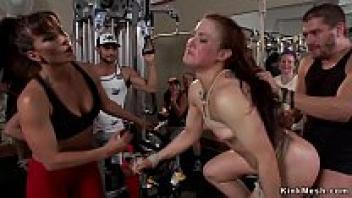 Loved by a bound slave in a public gym