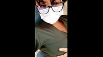 Demonic nurse!! The bitch cleans the dental operation room before beginning to touch herself sensually.