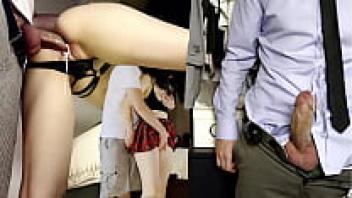 Voyeur Husband Jerks Off Secretly While Wife Gets Creampied During Standing Sex