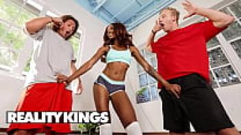 Reality Kings' Jay Romero and Ryan Love go crazy when they see Lacey London flashing her tits at the gym.