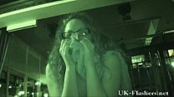 A dirty amateur voyeur stroking herself in a café and masturbating in an upskirt