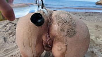 A Hairy Milf Nudist was adored by an impudent voyager stranger.