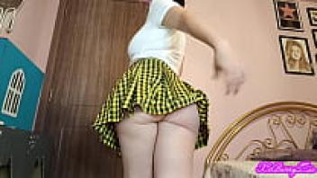 A fat schoolgirl farts without pants.