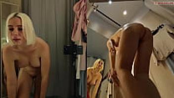 amateur spy footage from the locker room and a hidden camera in the changing area. Upskirt shot of a blonde without underwear