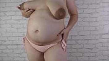 Pregnant MILF with a large ass and enormous lactating boobs exposing her pregnant body and hairy pussy for you! - Milky Mari