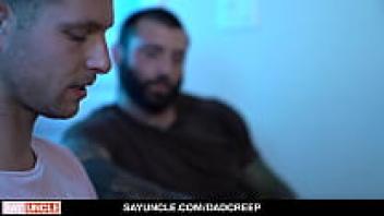 Stepson, who is gay, blowjobs his irate stepdad.