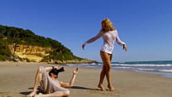 On the beach, loving mum