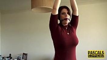 Bdsm sub with a real busty bound