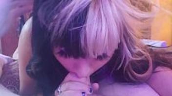 Adorable teenager gagging on a penis