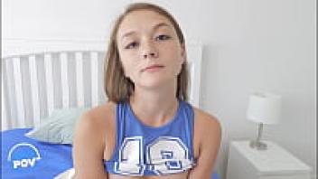 Monroe, a teenage stepdaughter, uses her tight cock to grab her father's cock.