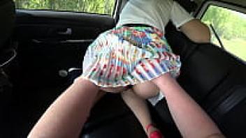 Strapon-loving lesbians in a car. POV of a hairy pussy and big ass.