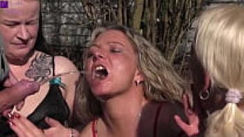 3 parking lot babes in action! We were pissed into our babe mouths by a number of foreign cocks!