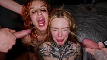 HARDCORE GANGBANG. Two French tourists squirted a lot and pissed.